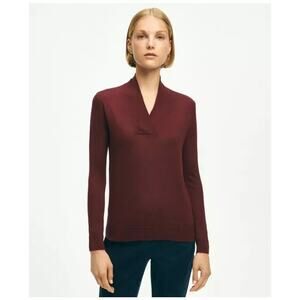 Brooks Brothers Silk and Cashmere Maroon V-Neck Sweater Size Small